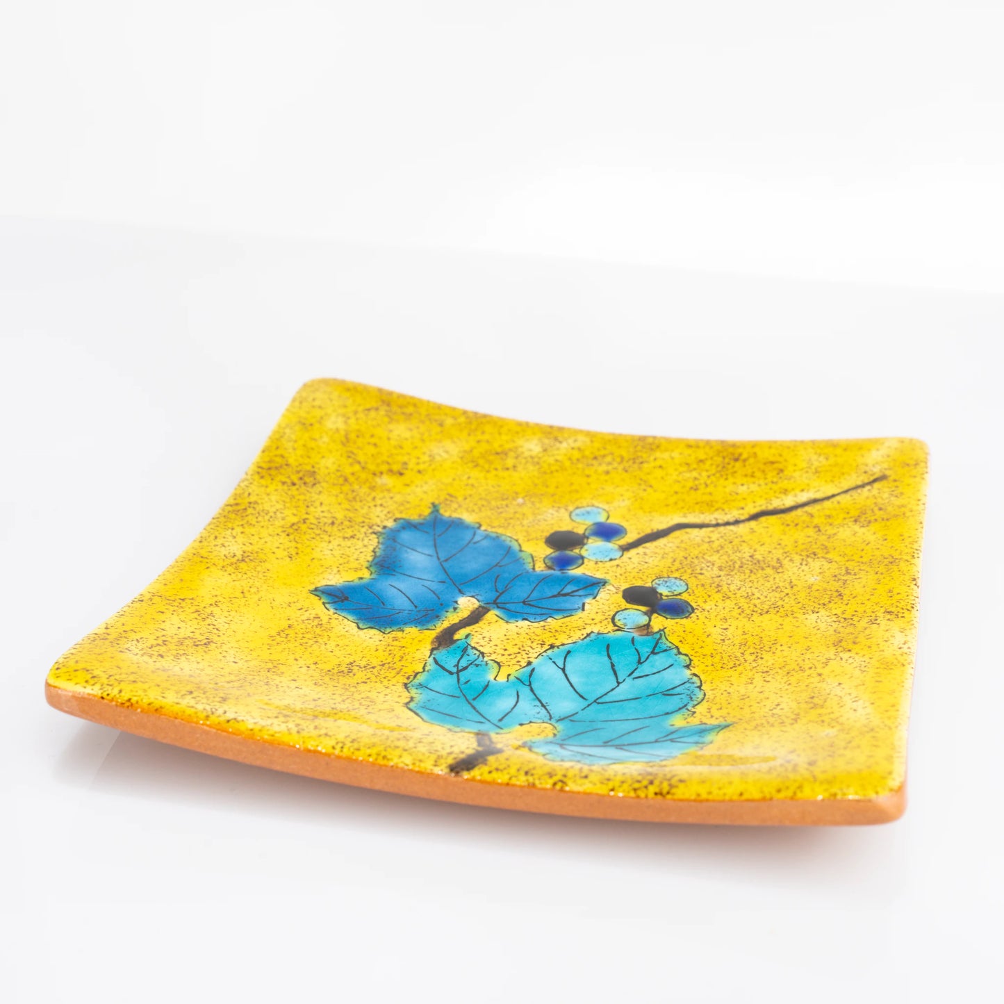 Single Kutani wild grape square plate side angle view
