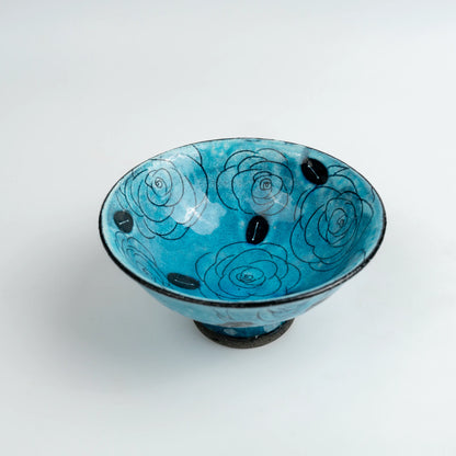 Cuenco de postre de Seto-yaki con rosa tallada Aibana añil de Setsugekka, 14,5 cm (vista 4)
