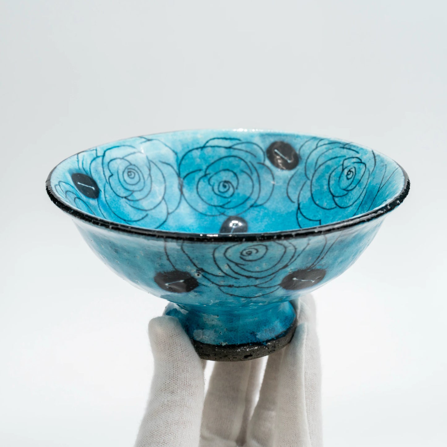 Cuenco de postre de Seto-yaki con rosa tallada Aibana añil de Setsugekka, 14,5 cm (vista 3)