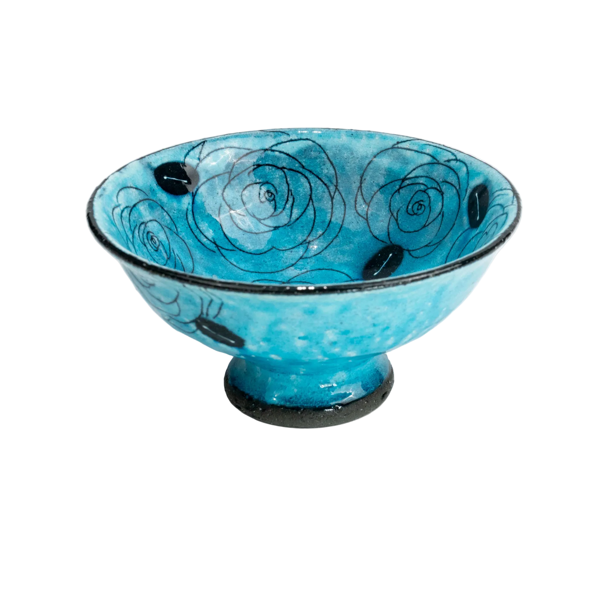 Cuenco de postre de Seto-yaki con rosa tallada Aibana añil de Setsugekka, 14,5 cm