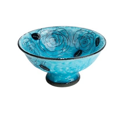 Cuenco de postre de Seto-yaki con rosa tallada Aibana añil de Setsugekka, 14,5 cm