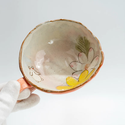 Seto-Yaki Cup & Saucer Set — Hand-Painted Floral Tripod Coffee Cup 11.6cm