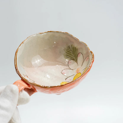 Seto-Yaki Cup & Saucer Set — Hand-Painted Floral Tripod Coffee Cup 11.6cm