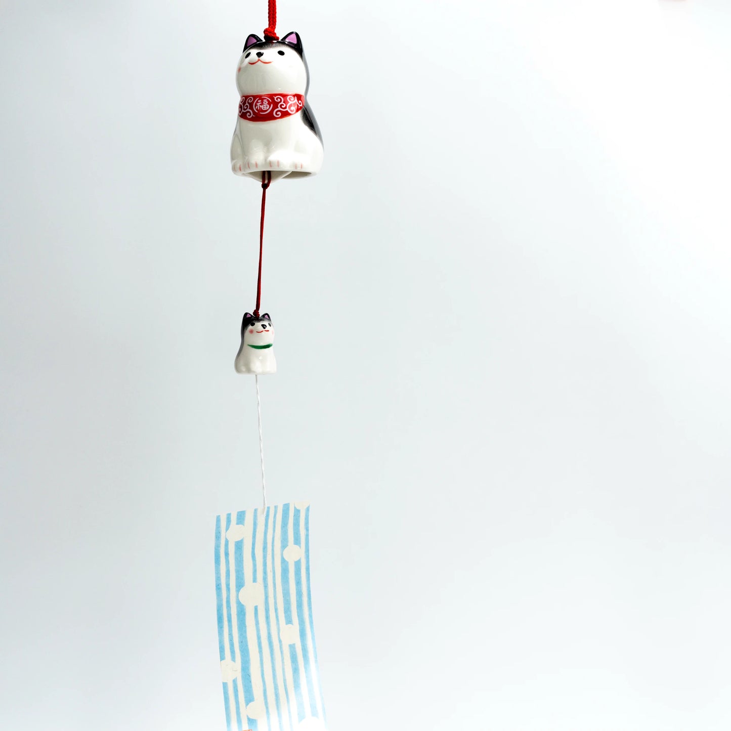 Yakushi Kiln Shiba Inu Parent and Puppy Wind Chime | Tan or Black Japanese Ceramic Furin Lucky Bell — view 1