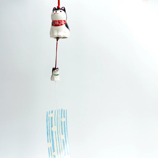Yakushi Kiln Shiba Inu Parent and Puppy Carillon | Tan or Black Japanese Céramique Furin Lucky Bell — vue 1
