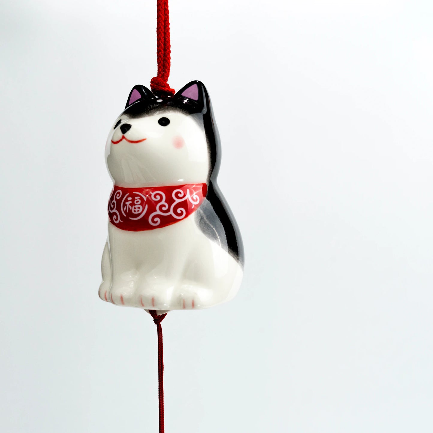 Yakushi Kiln Shiba Inu Parent and Puppy Wind Chime | Tan or Black Japanese Ceramic Furin Lucky Bell — view 3