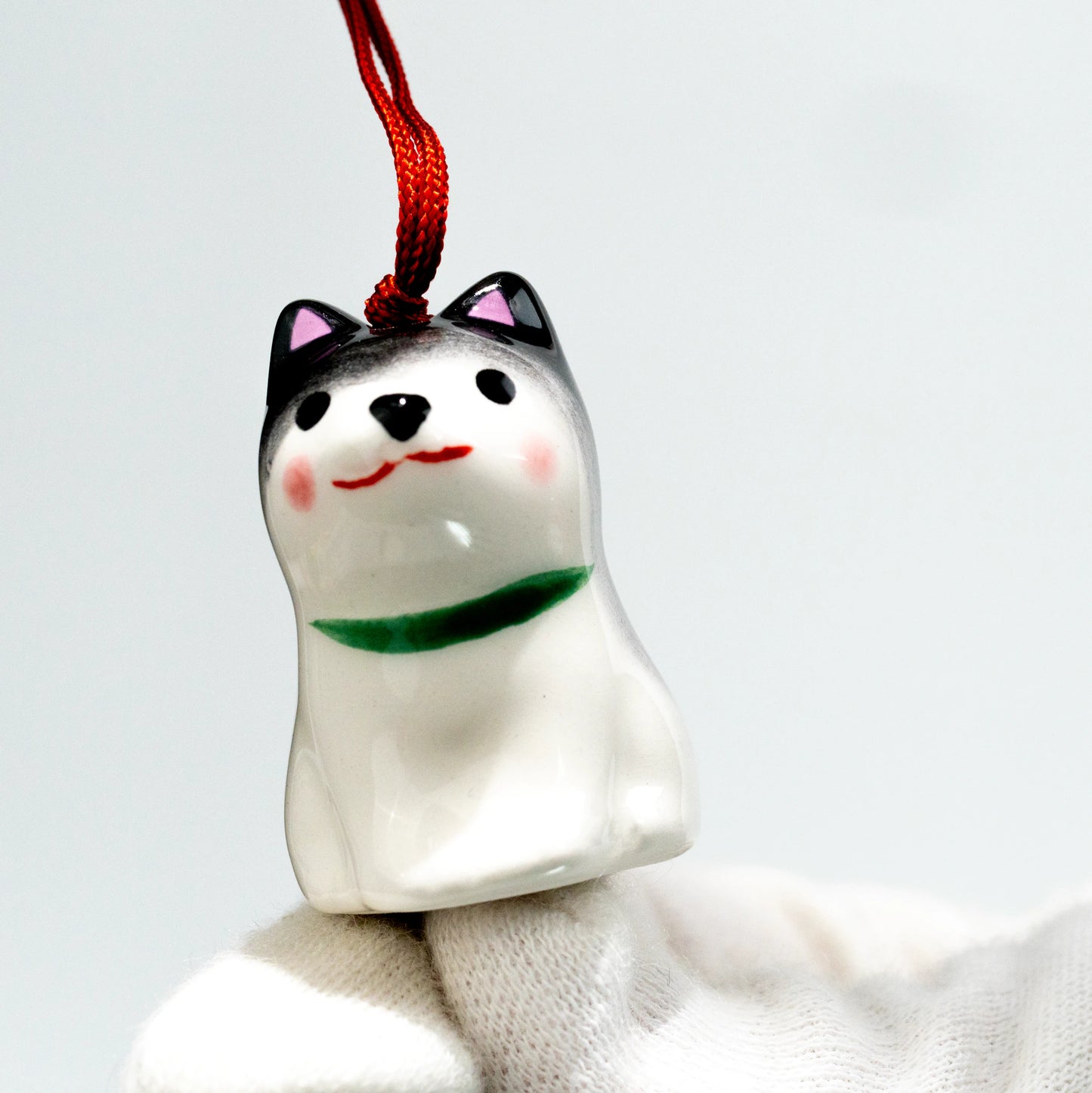 Yakushi Kiln Shiba Inu Parent and Puppy Wind Chime | Tan or Black Japanese Ceramic Furin Lucky Bell — view 4