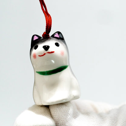Yakushi Kiln Shiba Inu Parent and Puppy Wind Chime | Tan or Black Japanese Ceramic Furin Lucky Bell — view 4