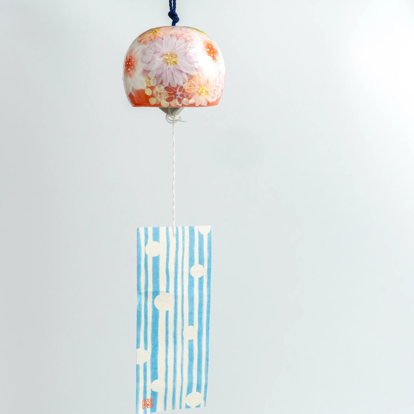 Japanese floral ceramic wind chime by Yuzuriha, front hanging view