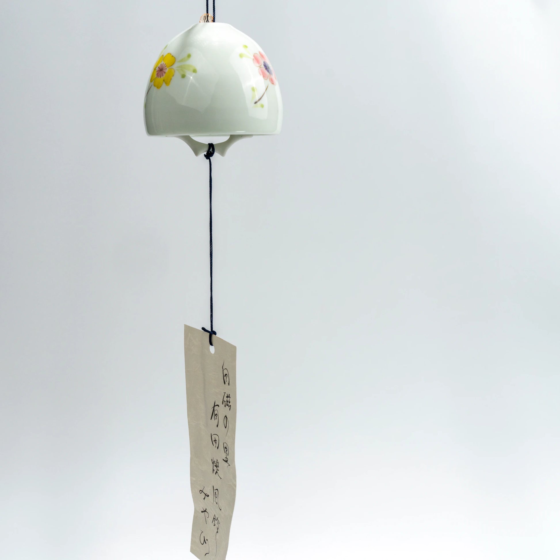 Arita floral ceramic wind chime front hanging view
