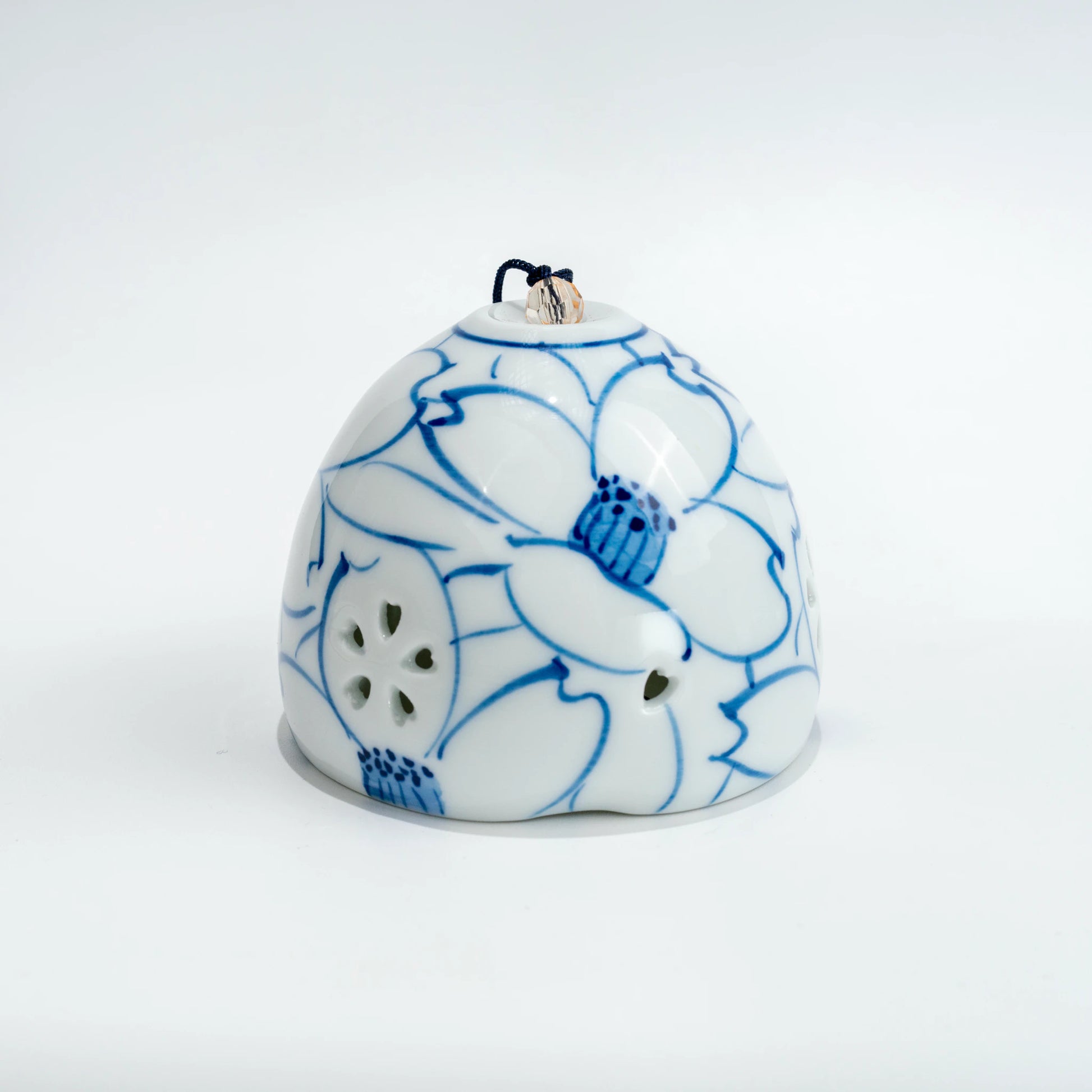 Arita Hakuji Wind Chime — Hand-Painted Sazanka Camellia Furin, Sometsuke — view 3