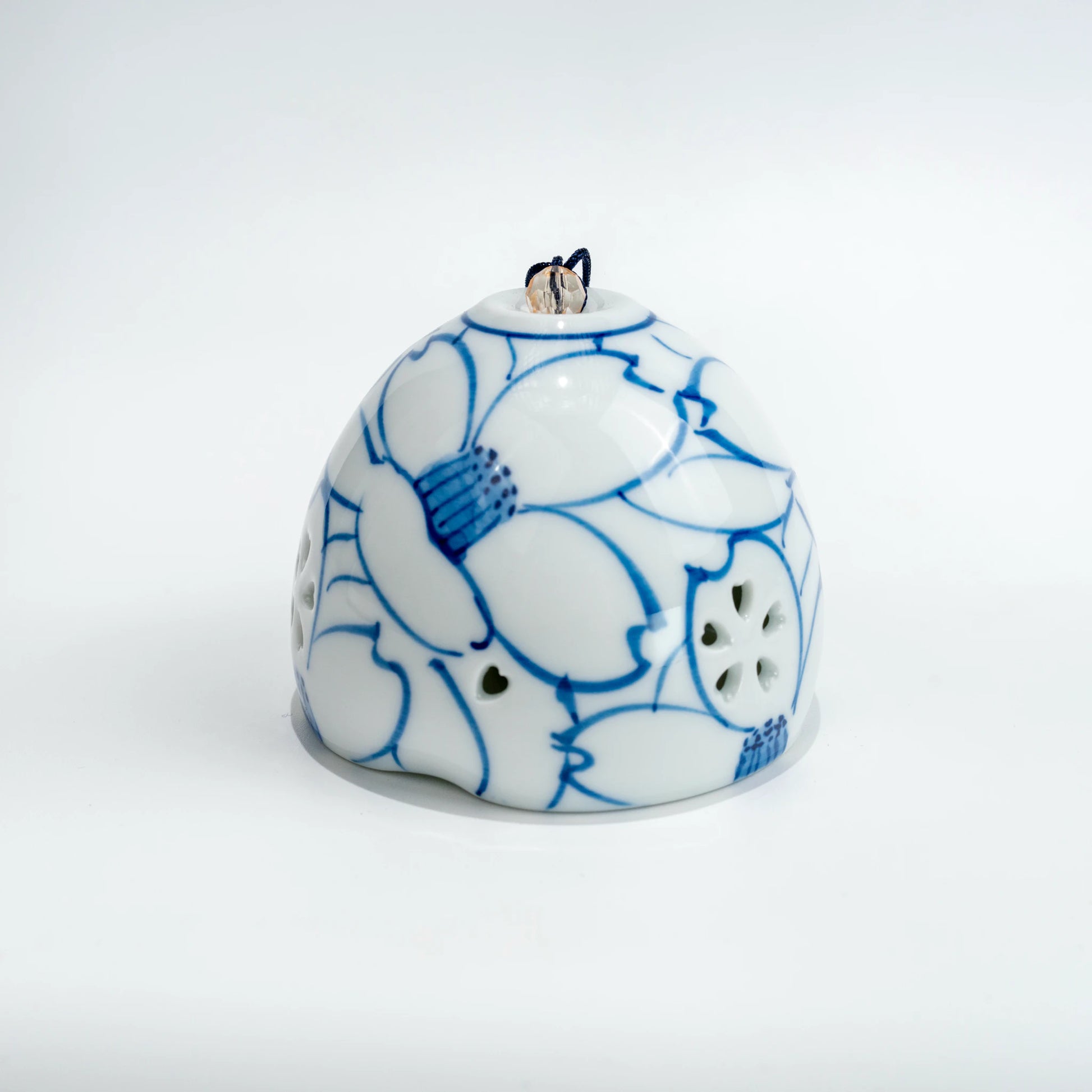 Arita Hakuji Wind Chime — Hand-Painted Sazanka Camellia Furin, Sometsuke — view 4