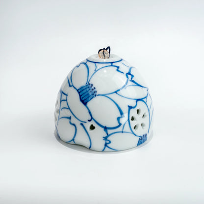 Arita Hakuji Wind Chime — Hand-Painted Sazanka Camellia Furin, Sometsuke — view 4