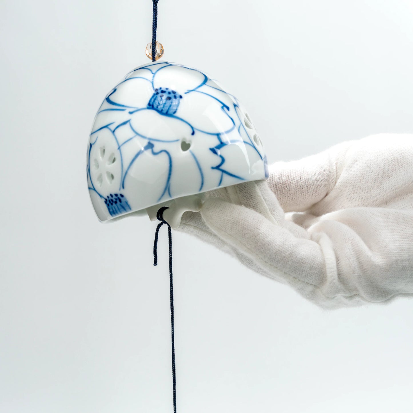 Arita Hakuji Wind Chime — Hand-Painted Sazanka Camellia Furin, Sometsuke — view 1