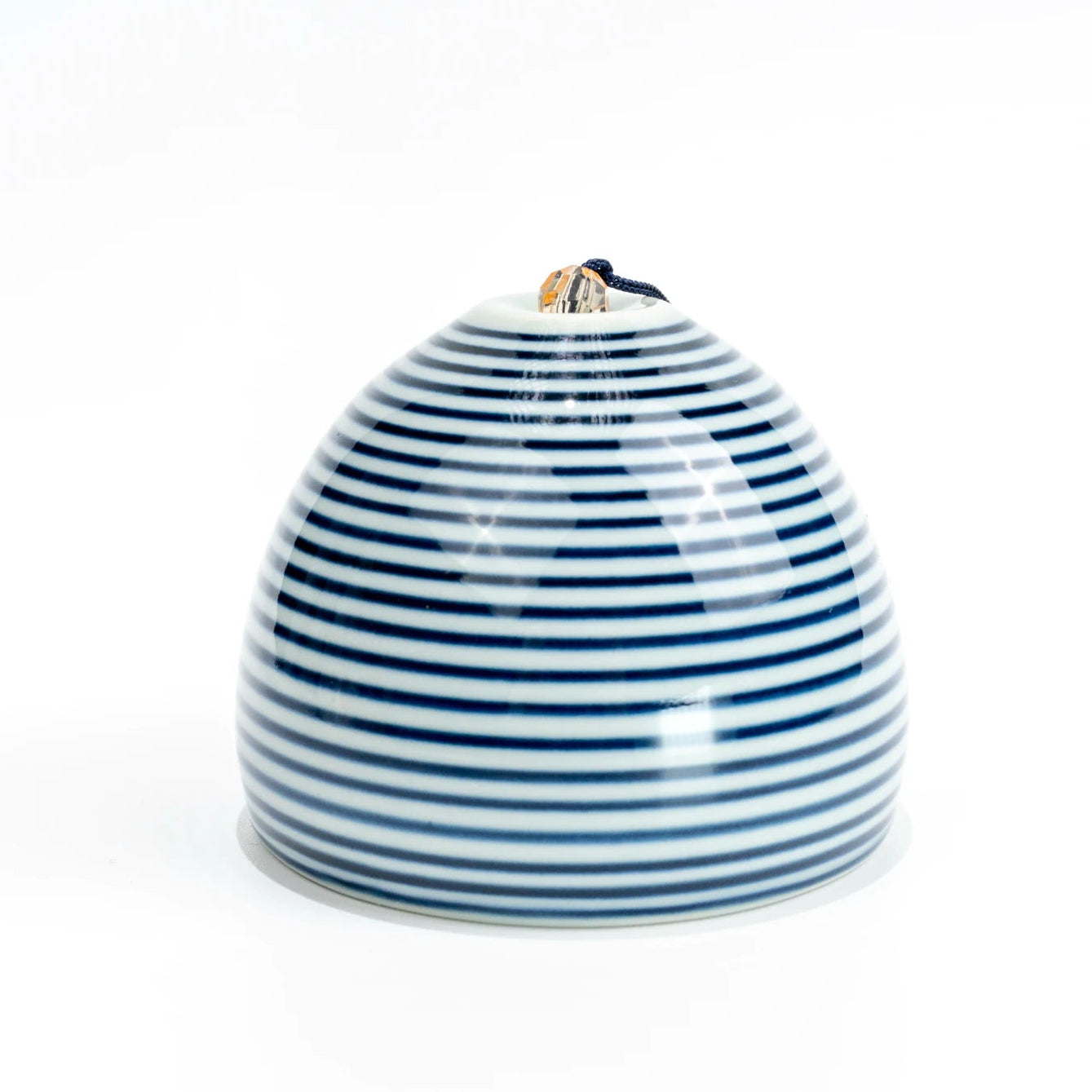 Front view of Arita stripe porcelain wind chime bell