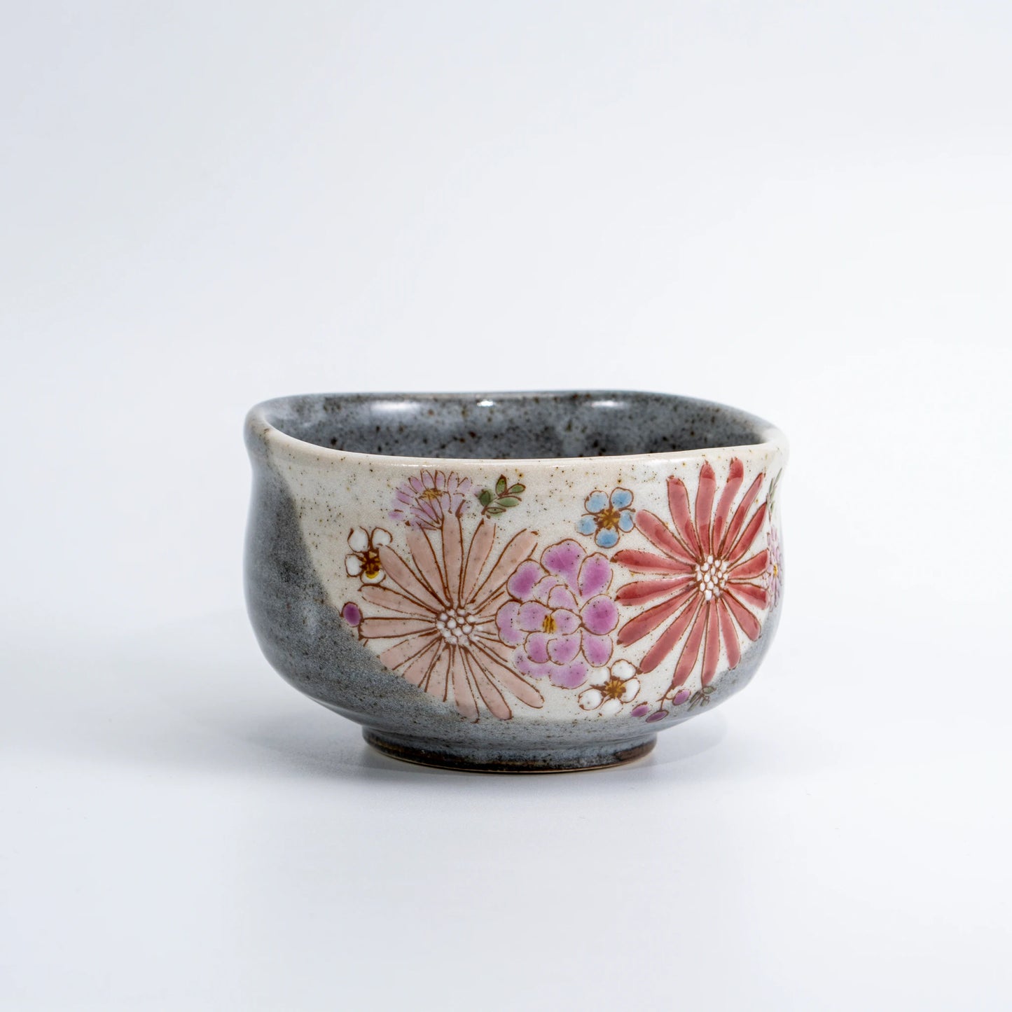 Kutani Hand-Painted Matcha Chawan by Iroe Yu Workshop — Hana Floral Wabi-Sabi Stoneware Bowl