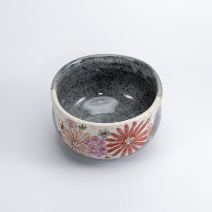 Kutani Hand-Painted Matcha Chawan by Iroe Yu Workshop — Hana Floral Wabi-Sabi Stoneware Bowl