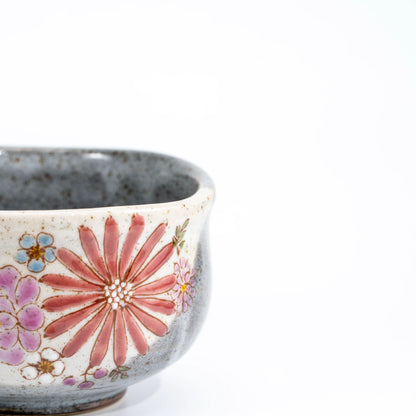 Kutani Hand-Painted Matcha Chawan by Iroe Yu Workshop — Hana Floral Wabi-Sabi Stoneware Bowl