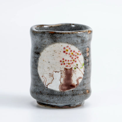 Kutani Yunomi Cup Pair — Iroe Yu Cat & Moon Hidamari Tea Set