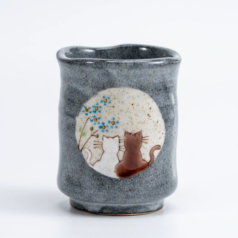 Kutani Yunomi Cup Pair — Iroe Yu Cat & Moon Hidamari Tea Set