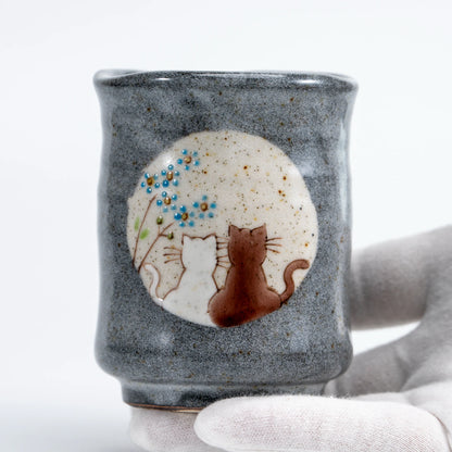 Kutani Yunomi Cup Pair — Iroe Yu Cat & Moon Hidamari Tea Set