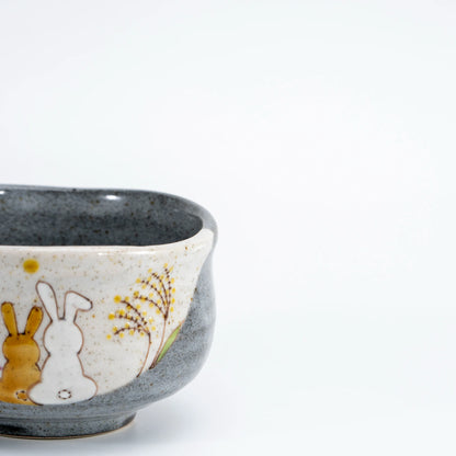 Hidamari Rabbit Kutani-Yaki Matcha Chawan — Hand-Painted by Iroe Yu Workshop