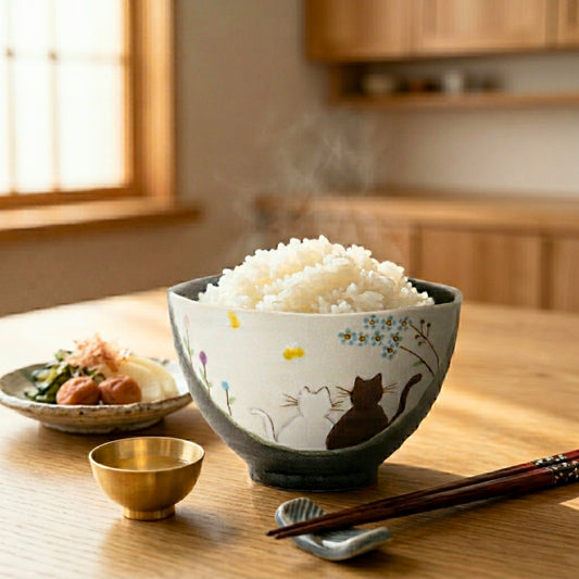Kutani Cat Donburi Bowl ~12cm | Iroe Yu Hidamari Cuddling Cats