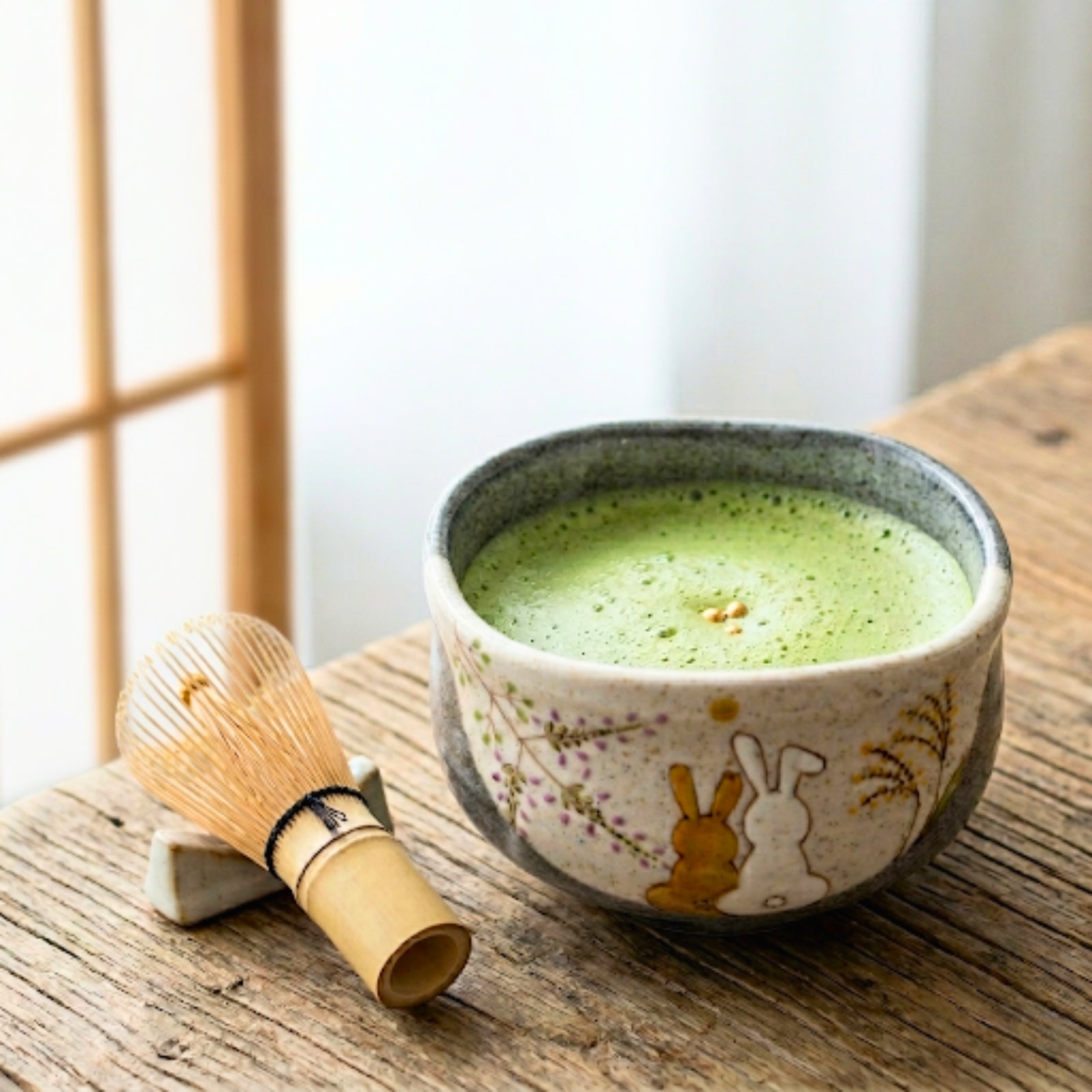 Hidamari-Hasen Kutani-yaki Matcha-Chawan – handbemalt von der Werkstatt Iroe Yū (Ansicht 2)