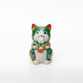 Green Kutani Praying Cat | Chōhō Floral Porcelain, 11.3 cm