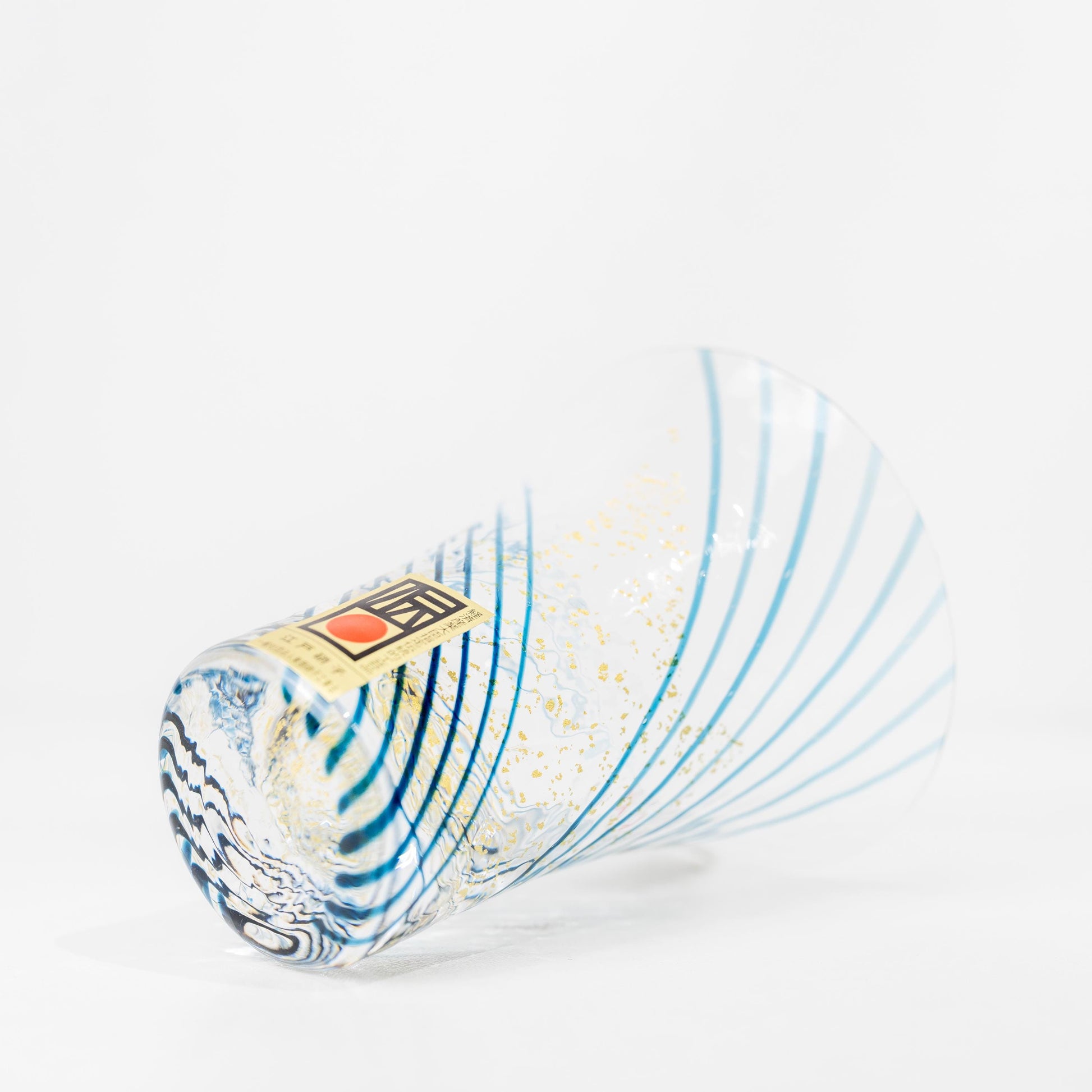 Top view of blue gold leaf sake cup