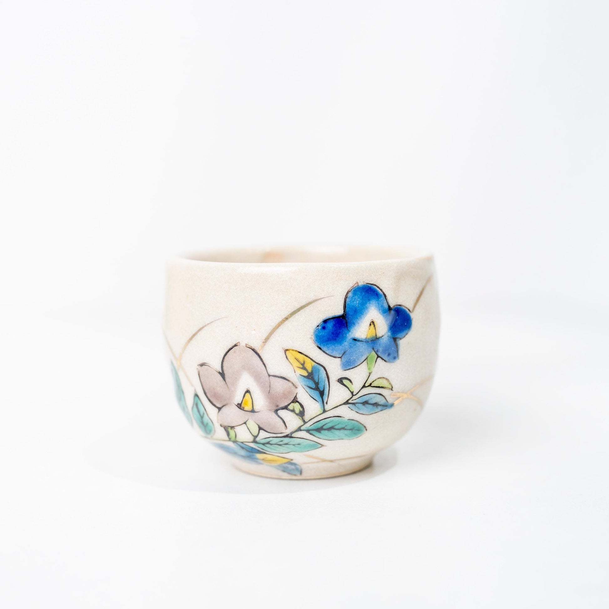 Single blue floral sake cup from Kutani set