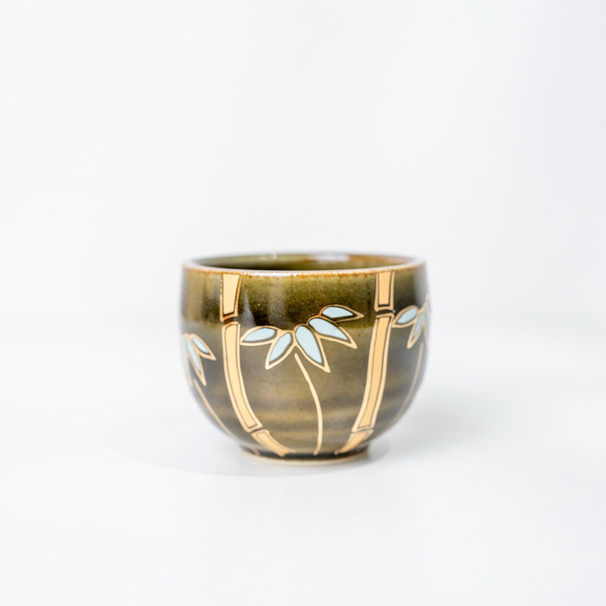 Single brown floral sake cup from Kutani set