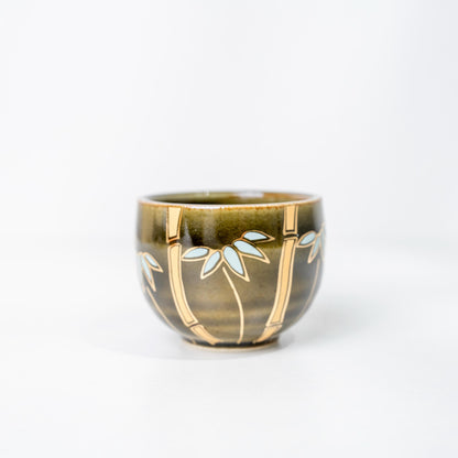 Single brown floral sake cup from Kutani set