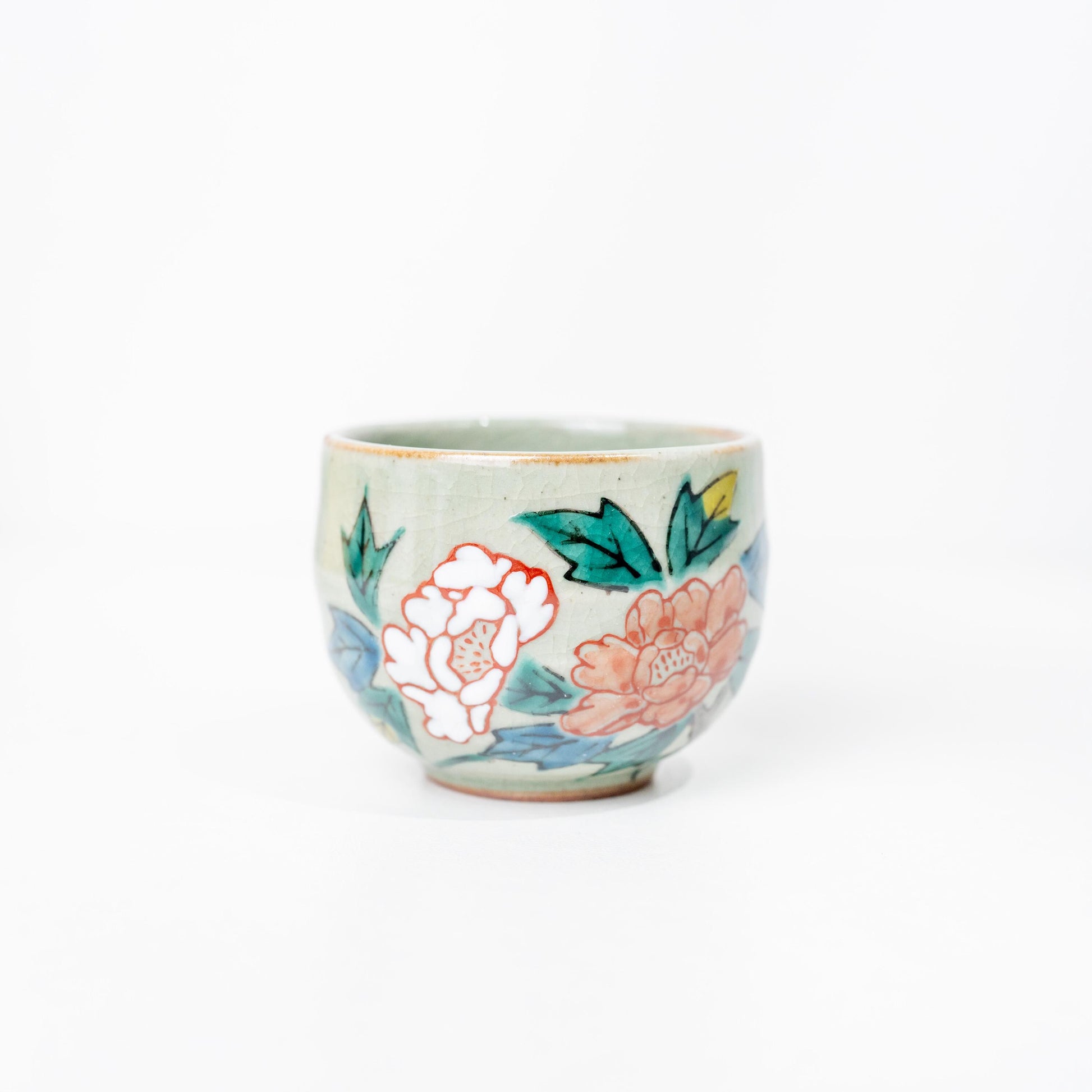 Single turquoise floral sake cup from Kutani set
