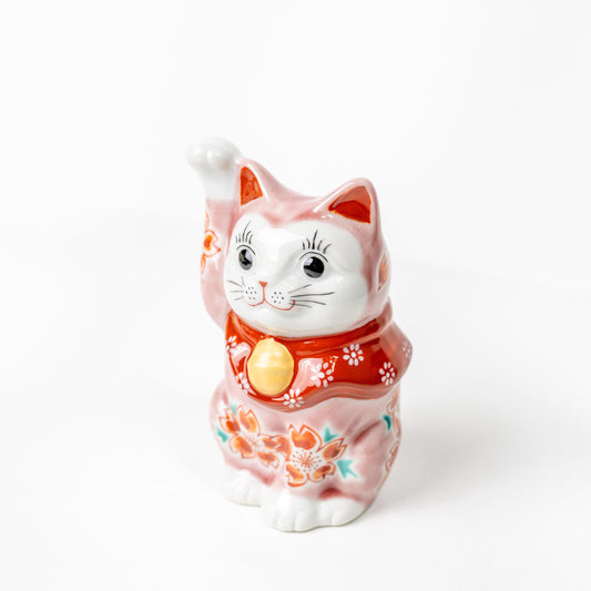 Seitenansicht von rosa sakura Glückskatzen-Figur
