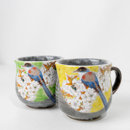 Kutani bird mug set of 2 on white background