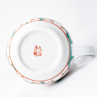 Close-up of yunomi cup from Kutani plum blossom tea set
