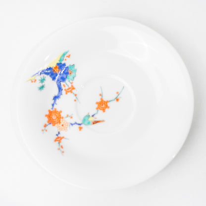Top view of Arita porcelain saucer showing painted detail