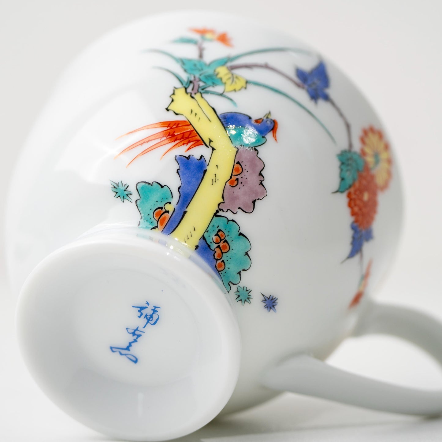Top view of Arita porcelain cup and saucer showing painted detail