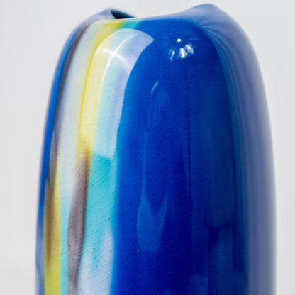 Close-up of blue and gold yusai glaze on Kutani porcelain vase
