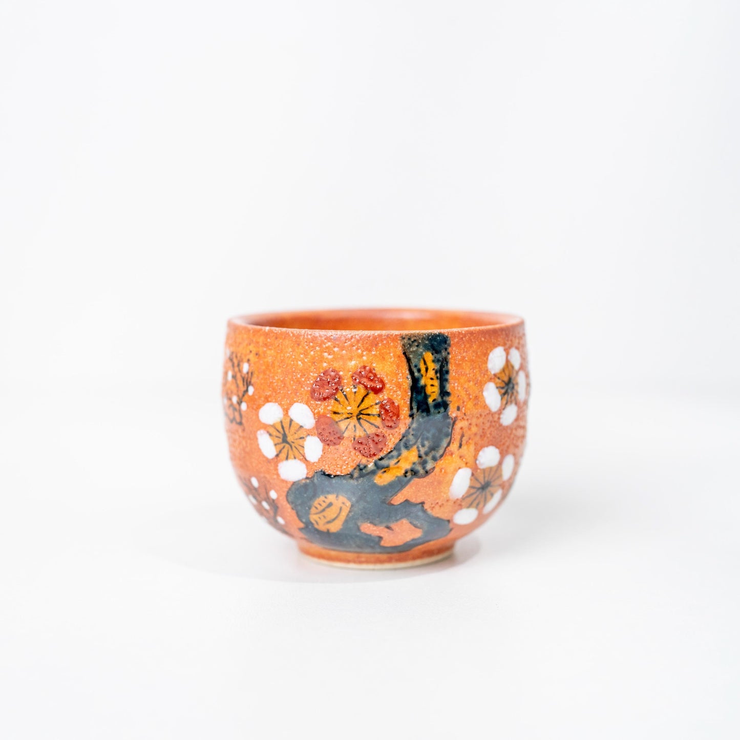 Single orange floral sake cup from Kutani set