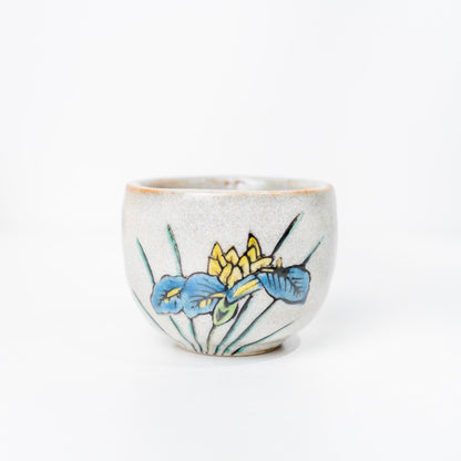 Single white floral sake cup from Kutani set