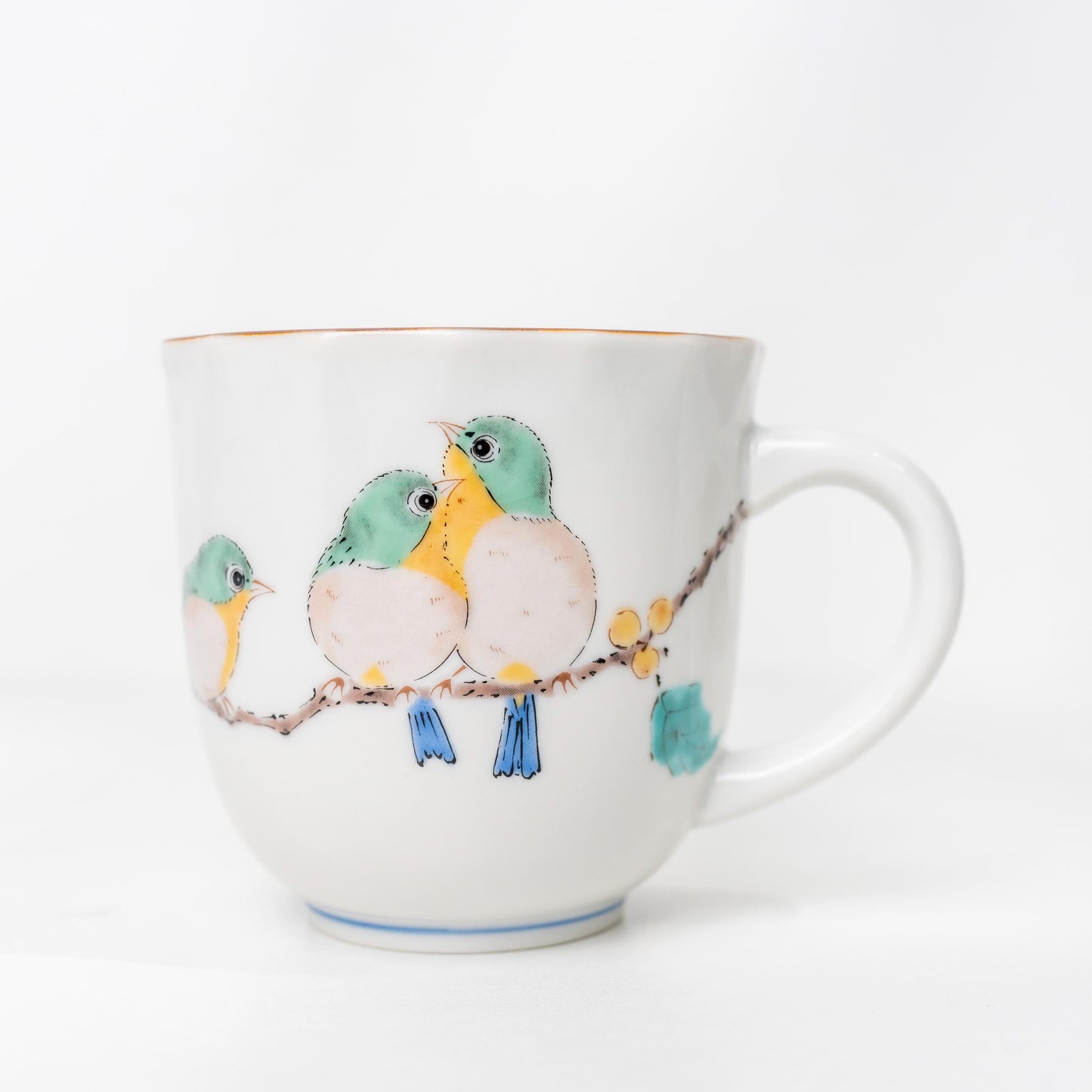 Kutani mejiro bird mug in hand-painted Japanese porcelain