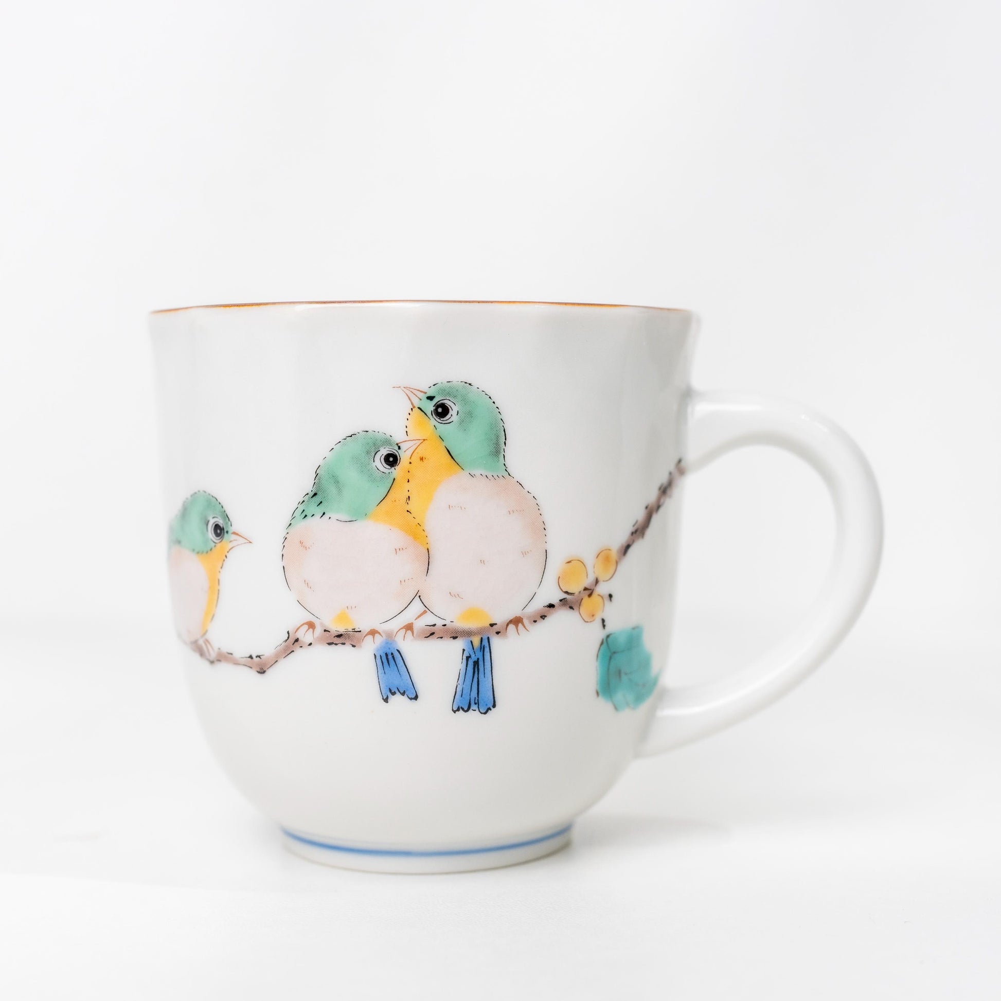 Kutani mejiro bird mug in hand-painted Japanese porcelain