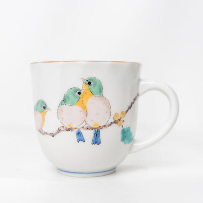 Kutani mejiro bird mug in hand-painted Japanese porcelain
