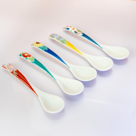 Kutani floral soup spoon set of 5 in gift box