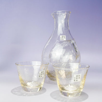 Amber glass cold sake set with carafe and two matching cups