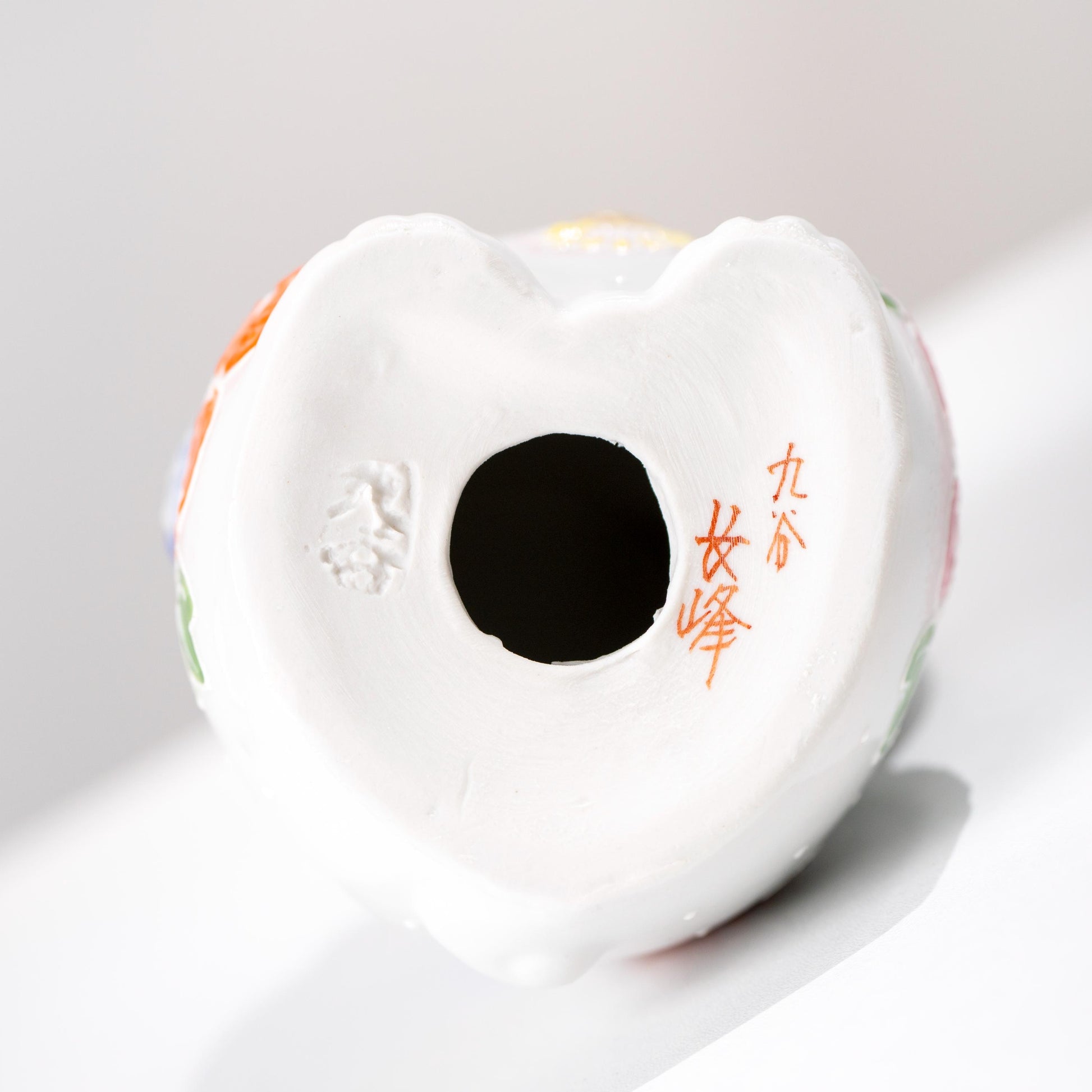 Underside of Kutani ceramic figurine showing base opening