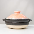 Yuzuriha Banko & Seto Donabe 8-gō — Hand-Painted Coral Pink Daisy Lid, Japanese Clay Hot-Pot