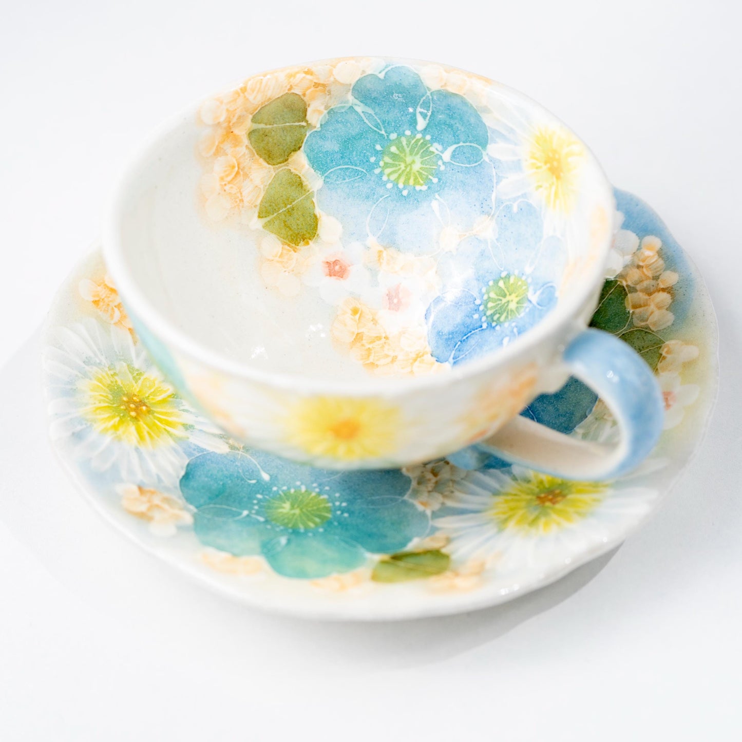 Seto Yuzuriha floral coffee cup and saucer set on white background